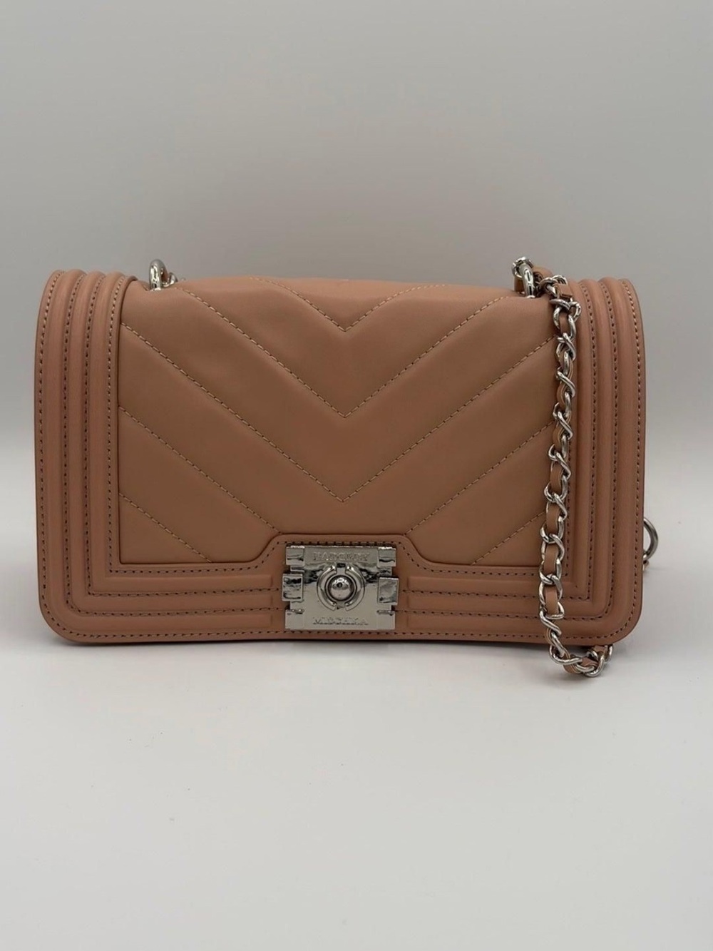 Badgley Mischka Quilted Chevron Leather Shoulder Bag in Nude